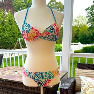 Vintage Pink Victoria’s Secret Colorful Leopard Print Bikini Set